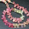 Natural Multi Pink Sapphire Faceted Pear Drops Briolette Beads Length 9 Inches and Size 5mm to 6mm approx. Sapphire is a gemstone variety of Corrundum species. It comes in different color variety of green, blue, red, orange, pink and others. 